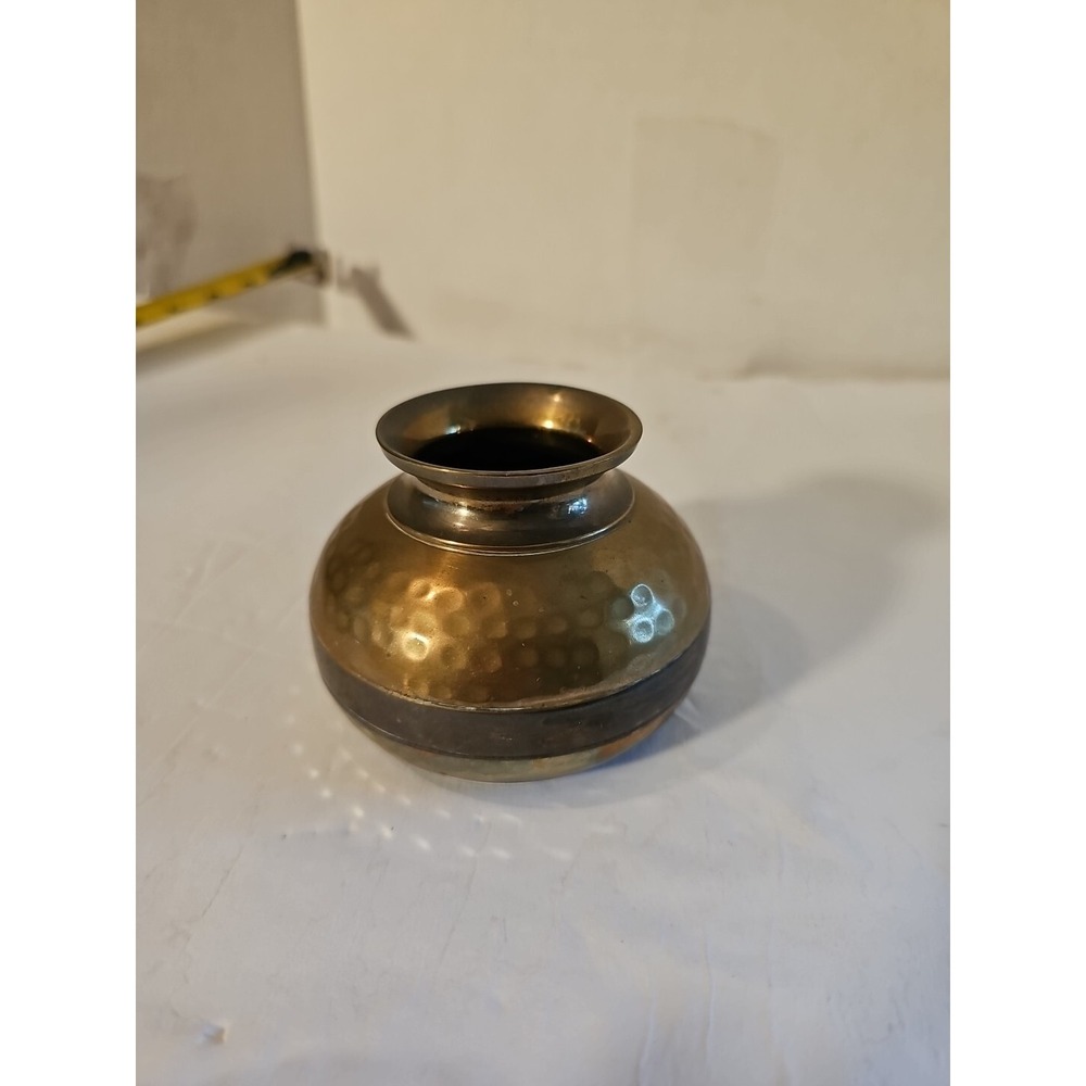 Vintage Gold Hammered Brass Heavy Small Bowl Holy Water?‎ Made In India 3 X 2